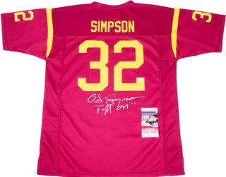 OJ Simpson "Fight On" Autographed USC Trojans Custom Red Jersey (JSA)