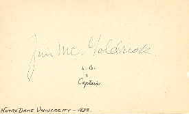 Jim Goldrick Autograph/Signed 3x5 College Football Card