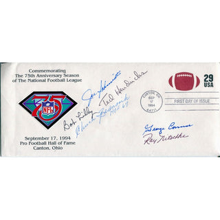 Joe Schmidt, Ted Hendricks, Bob Lilly, Chuck Bednarik, George Cannon, and Ray Nitschke Autographed 1994 First Day of Issue Cache