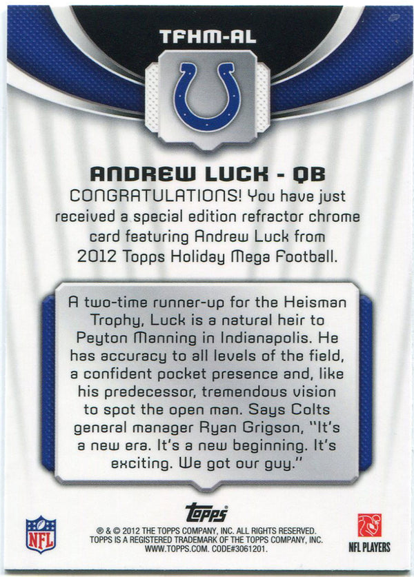 Andrew Luck 2012 Topps Rookie Card Back