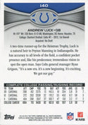 Andrew Luck 2012 Topps Rookie Card Back