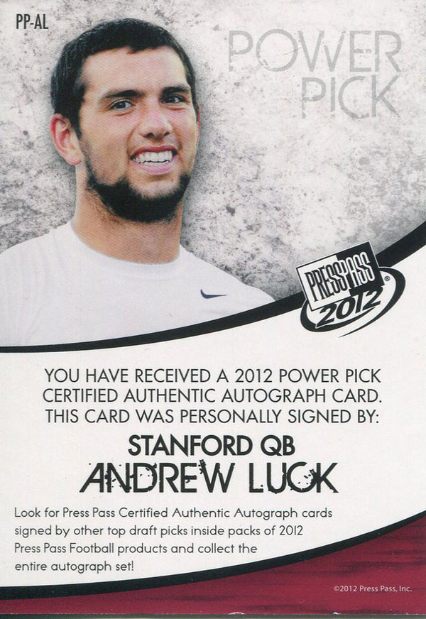 Andrew Luck Autographed 2012 Press Pass Rookie Card Back