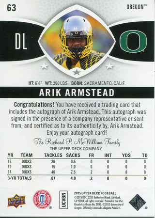 Arik Armstead Autographed 2015 Upper Deck Rookie Card Back