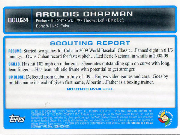 Aroldis Chapman Unsigned 2009 Bowman Chrome Rookie Card