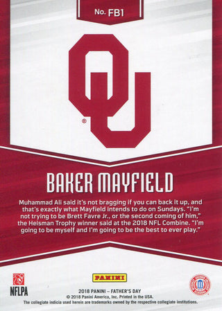 Baker Mayfield 2018 Panini Fathers Day Rookie Card Back