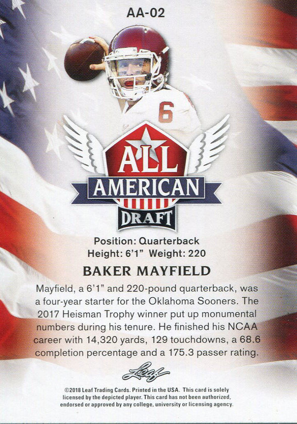 Baker Mayfield 2018 Leaf Rookie Card Back