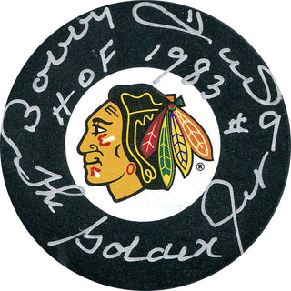 Bobby Hull "HOF 1983, Golden Jet" Autographed Chicago Blackhawks Puck