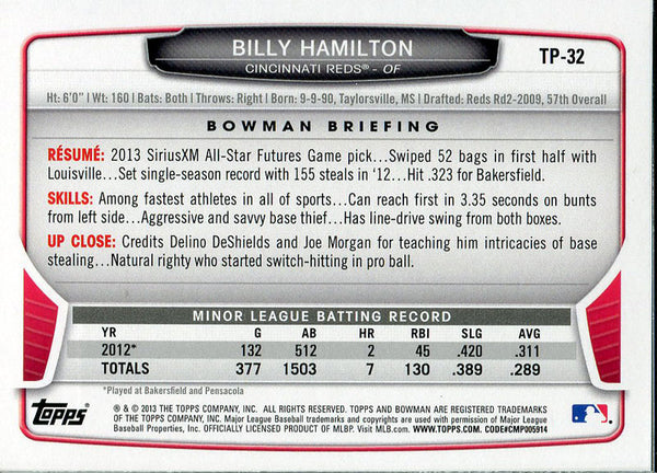 Billy Hamilton Unsigned 2013 Bowman Chrome Rookie Card
