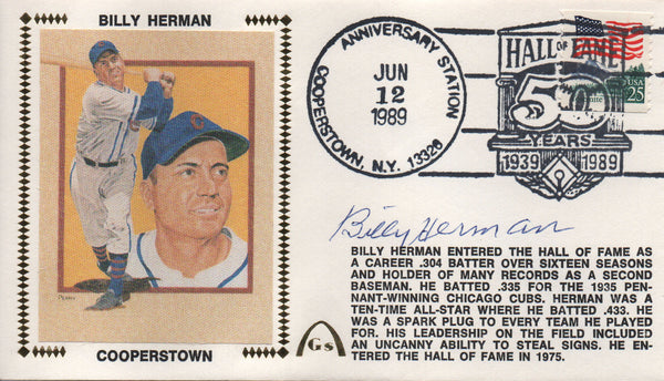 Billy Herman Autographed June 12, 1989 First Day Cover