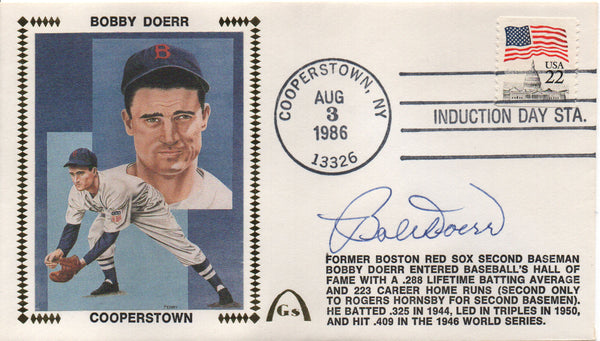 Bobby Doerr Autographed Aug 3, 1986 First Day Cover
