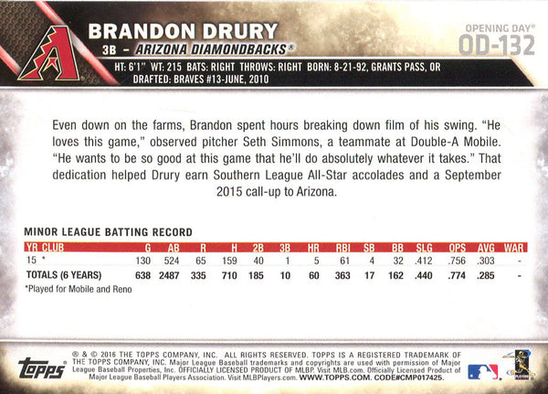 Brandon Drury 2016 Topps Rookie Card #OD-132