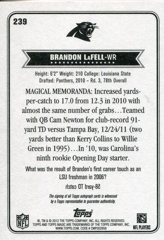Brandon LaFell Autographed 2012 Topps Magic Card