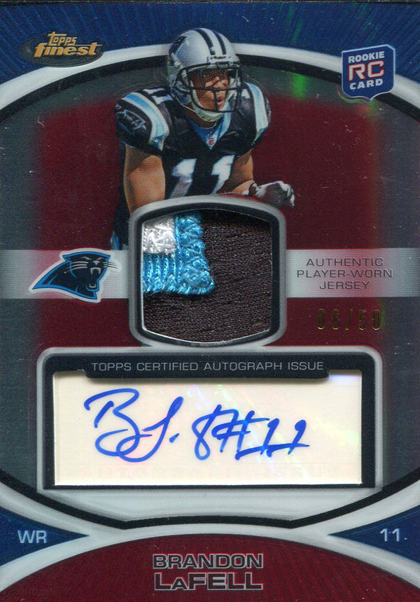 Brandon LaFell Autographed 2010 Topps Finest Rookie Jersey Card