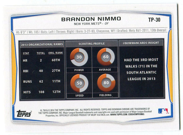 Brandon Nimmo 2014 Bowman Rookie Card