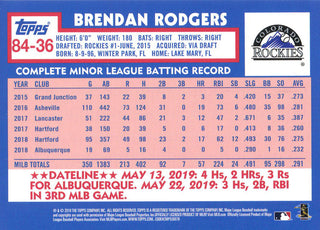 Brendan Rodgers 2019 Topps Rookie Card #36