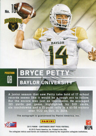 Bryce Petty Autographed 2015 Panini Contenders Draft Picks Football Rookie Card