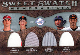 Cole Hamels, Tim Lincecum, Jose Reyes and Adam Jones Unsigned 2009 Upper Deck Jersey Card