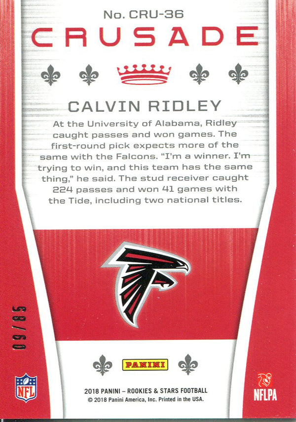 Calvin Ridley 2018 Panini Rookie and Stars Crusade Rookie Card Back