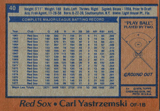 Carl Yastrzemski 1978 Topps Card #40