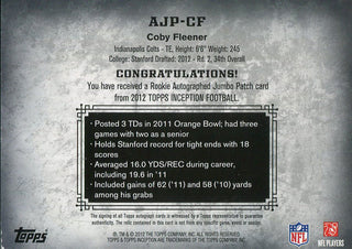 Coby Fleener Autographed 2012 Topps Inception Rookie Jersey Card