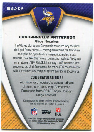 Cordarrelle Patterson 2013 Topps Holiday Mega Rookie Card Back