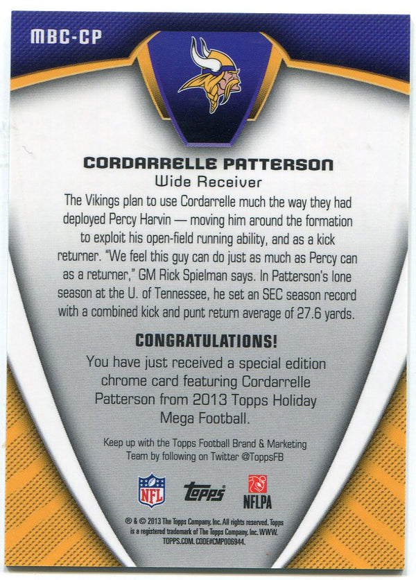 Cordarrelle Patterson 2013 Topps Holiday Mega Rookie Card Back