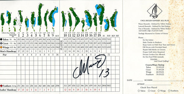 Dan Marino Autographed Golf Score Card