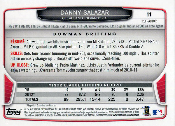 Danny Salazar Unsigned 2013 Bowman Chrome Rookie Refractor Card