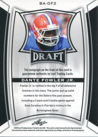 Dante Fowler Jr. Autographed 2015 Leaf Rookie Card Back