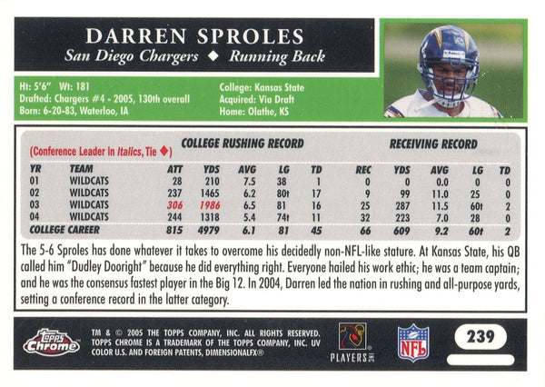 Darren Sproles 2005 Topps Chrome Rookie Card