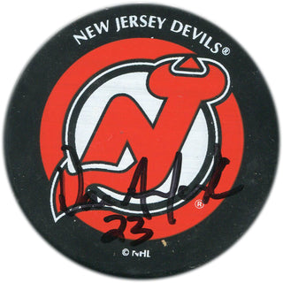 Dave Andreychuk & Steve Thomas Autographed New Jersey Devils NHL Puck Front