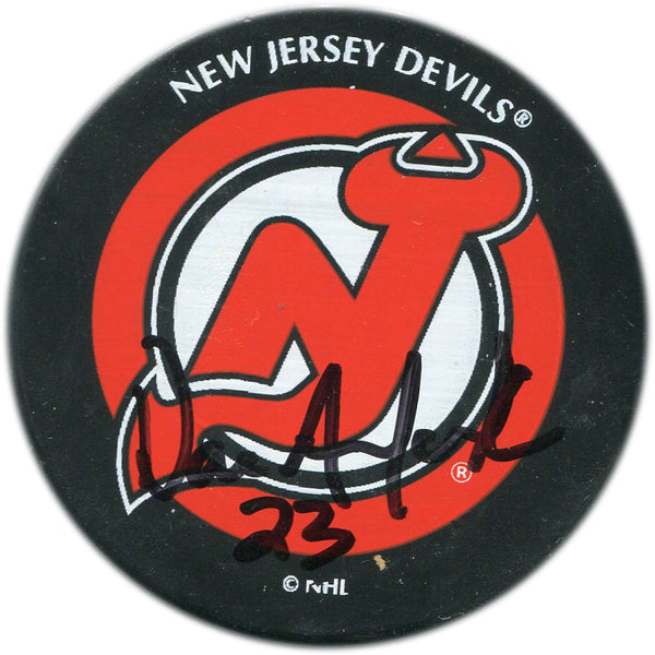 Dave Andreychuk & Steve Thomas Autographed New Jersey Devils NHL Puck Front