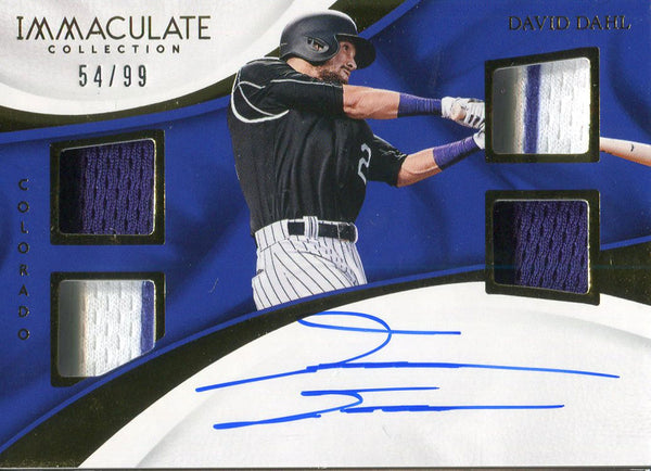 David Dahl Autographed 2017 Panini Immaculate Collection Jersey Card