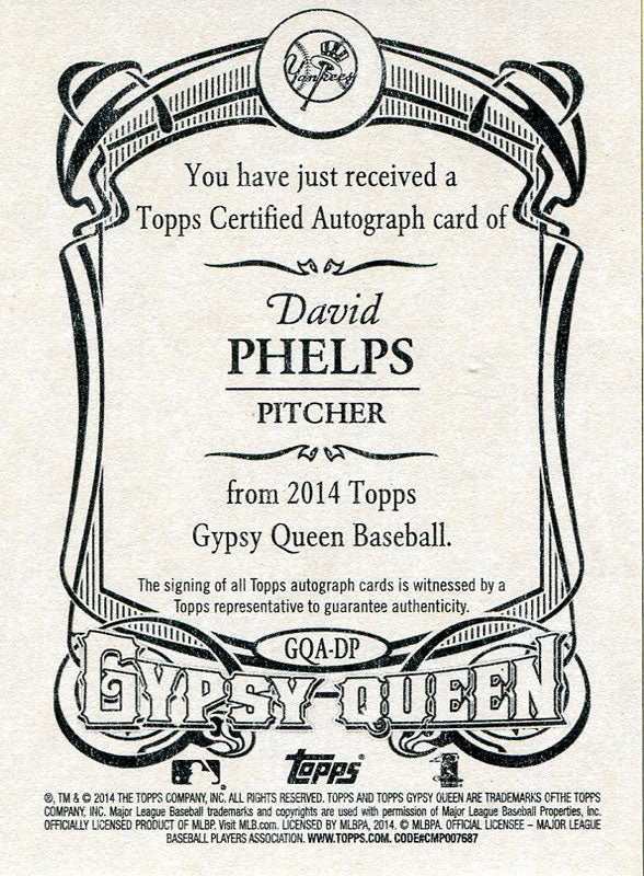 David Phelps Autographed 2014 Topps Gypsy Queen Card
