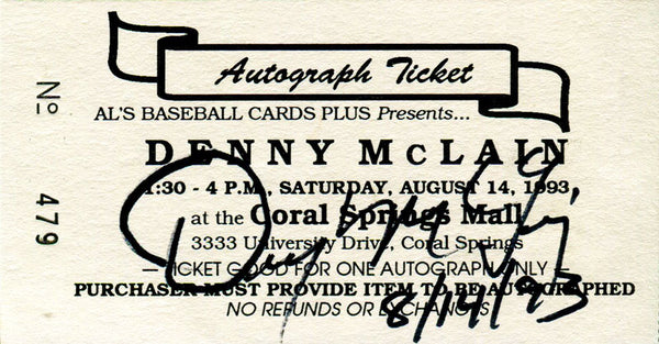 Denny McLain Autographed Ticket
