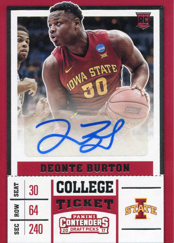 Deonte Burton Autographed 2017-18 Panini Contenders Draft Picks Rookie Card