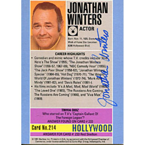 Jonathan Winters Autographed / Signed 1991 Hollywood Card