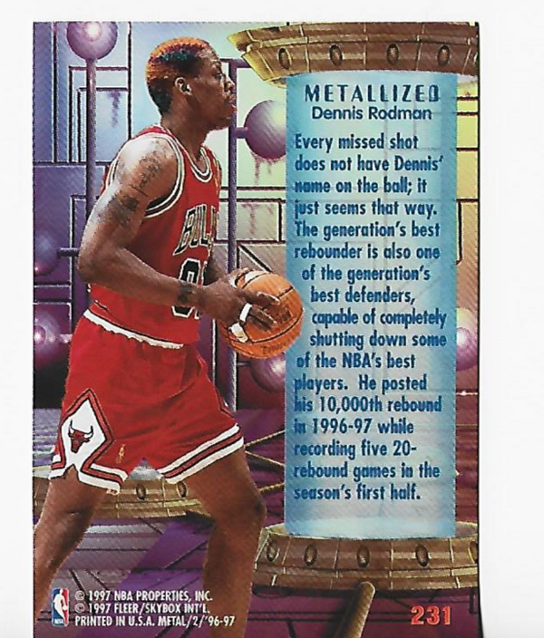 Dennis Rodman 1996-1997 Fleer/Skybox #231 Metalized Card | Hollywood Collectibles Dennis Rodman 1996-1997 Fleer/Skybox #231 Metalized Card | Hollywood Collectibles