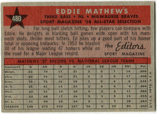 Eddie Mathews 1958 Topps Card Back