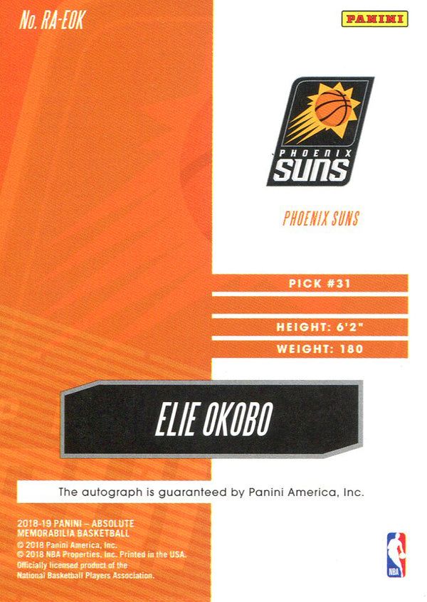 Elie Okobo Autographed 2018-19 Panini Absolute Memorabilia Rookie Card Back