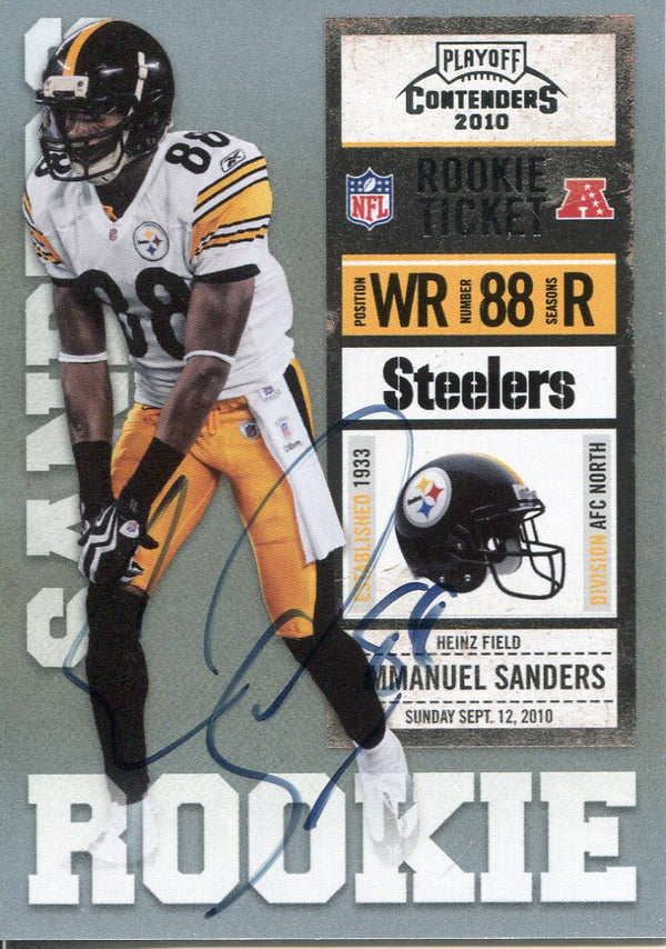 Emmanuel Sanders Autographed 2010 Panini Contenders Rookie Card