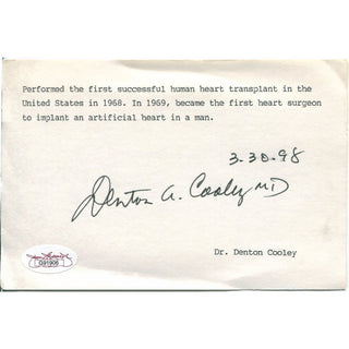 Dr Denton A Cooley Signed 4x6 Card