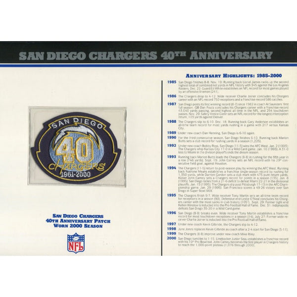 San Diego Chargers Unsigned 40th Anniversary Patch with Card