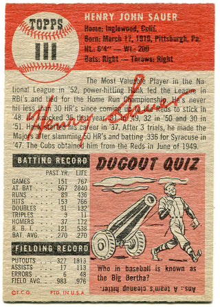 Hank Sauer 1953 Topps Card