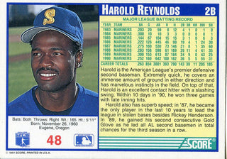 Harold Reynolds Autographed 1991 Score Card