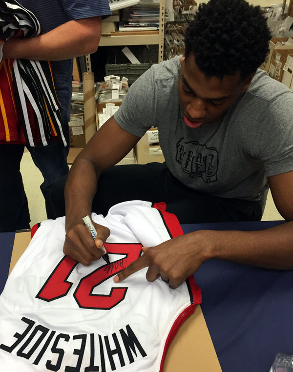 Hassan Whiteside Autographed Miami Heat White Jersey Proof