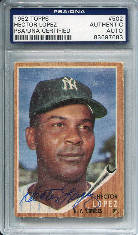 Hector Lopez Autographed 1962 Topps Card (PSA)