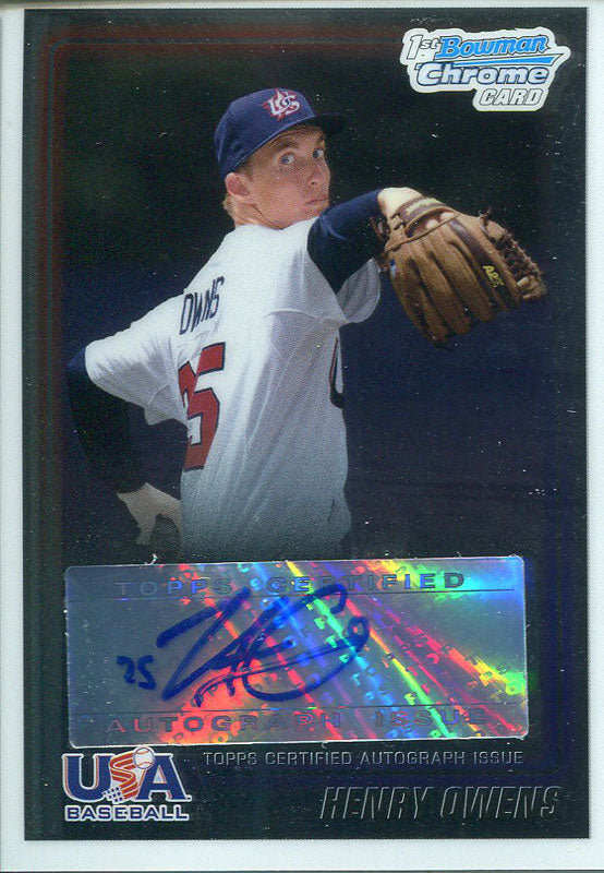 Henry Owens Autographed 2010 Bowman Chrome Rookie Card