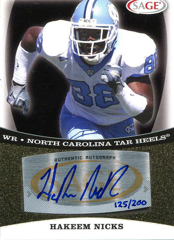 Hakeem Nicks Autographed 2009 Sage Rookie Card