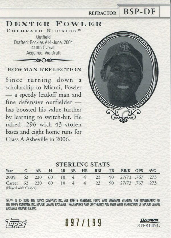 Dexter Fowler 2006 Topps Bowman Sterling Reflactor Rookie Card